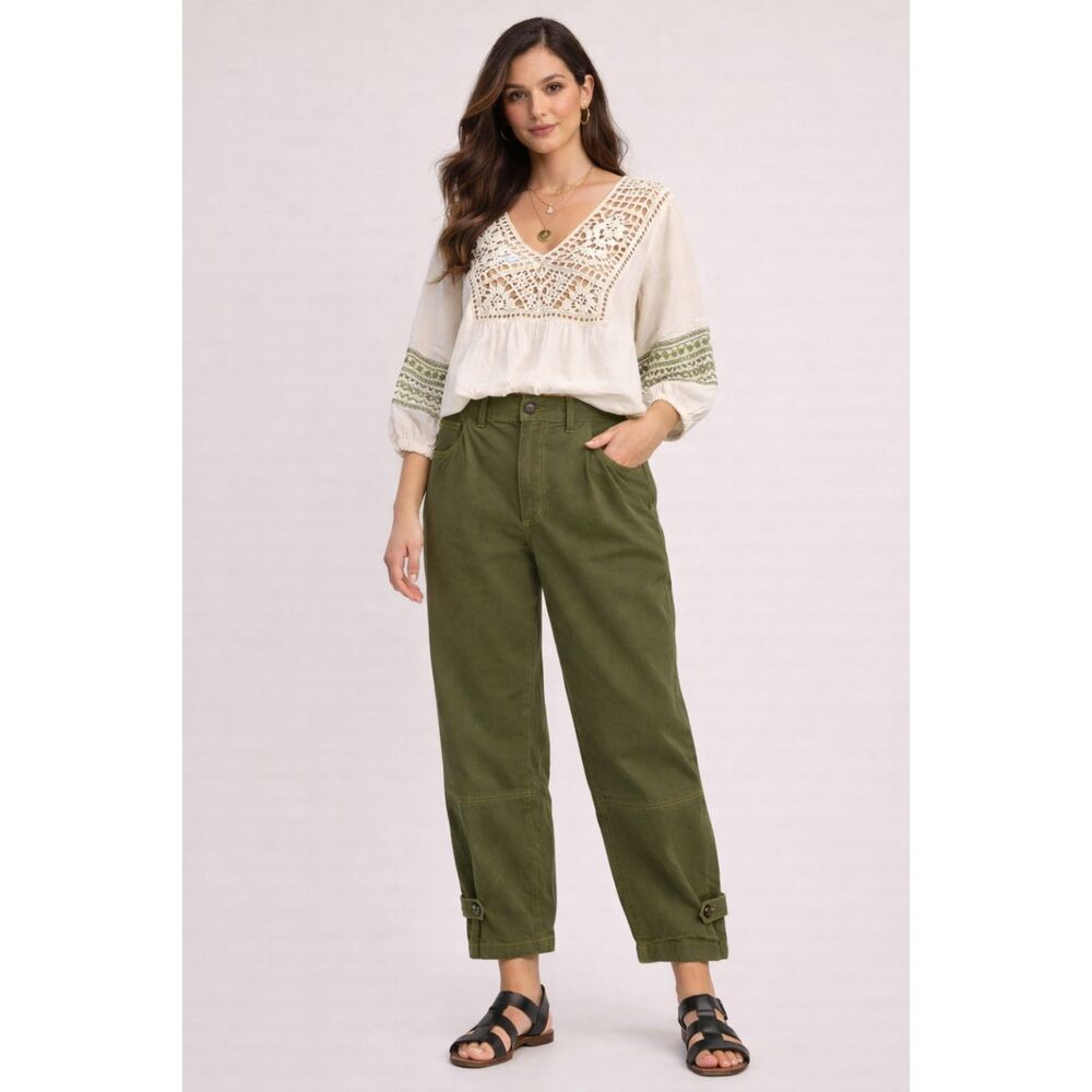 Everlane x Marques’ Almeida Barrel Leg Canvas Pants Green Pleated NWT Women’s 24